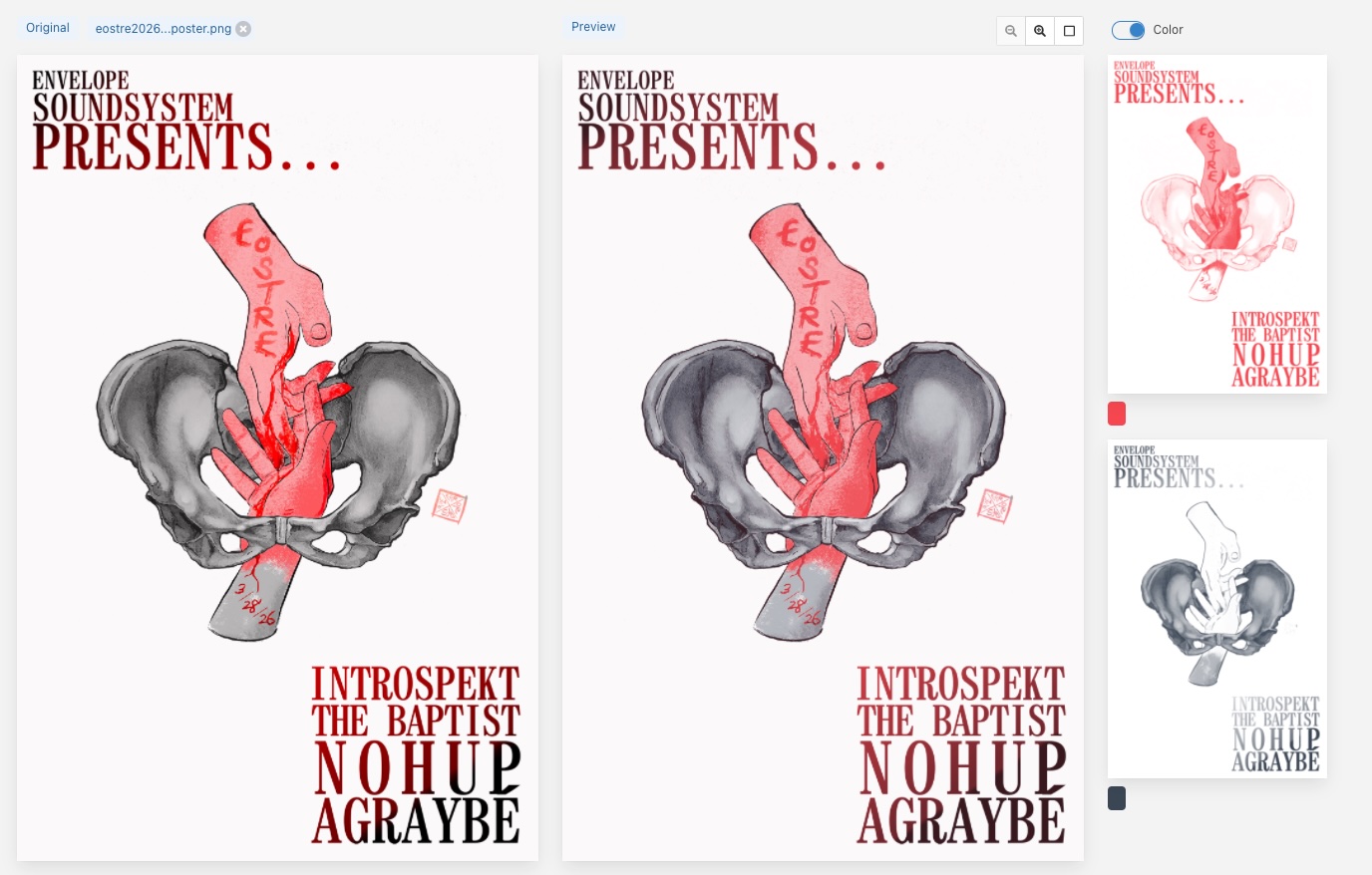 scarlet and midnight on recycled white in spectrogram